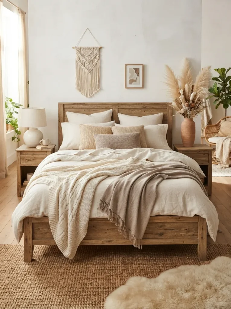 layered neutral bedding boho teen bedroom idea modern