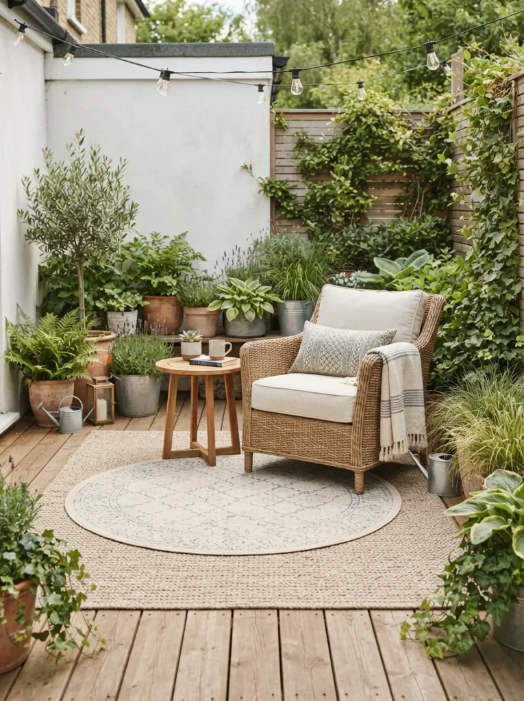 layered outdoor rugs small patio decor idea modern