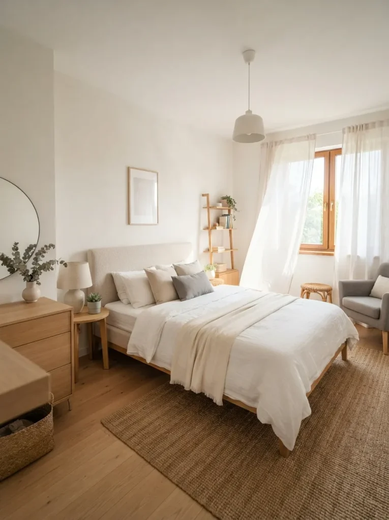 light neutral palette small bedroom idea modern