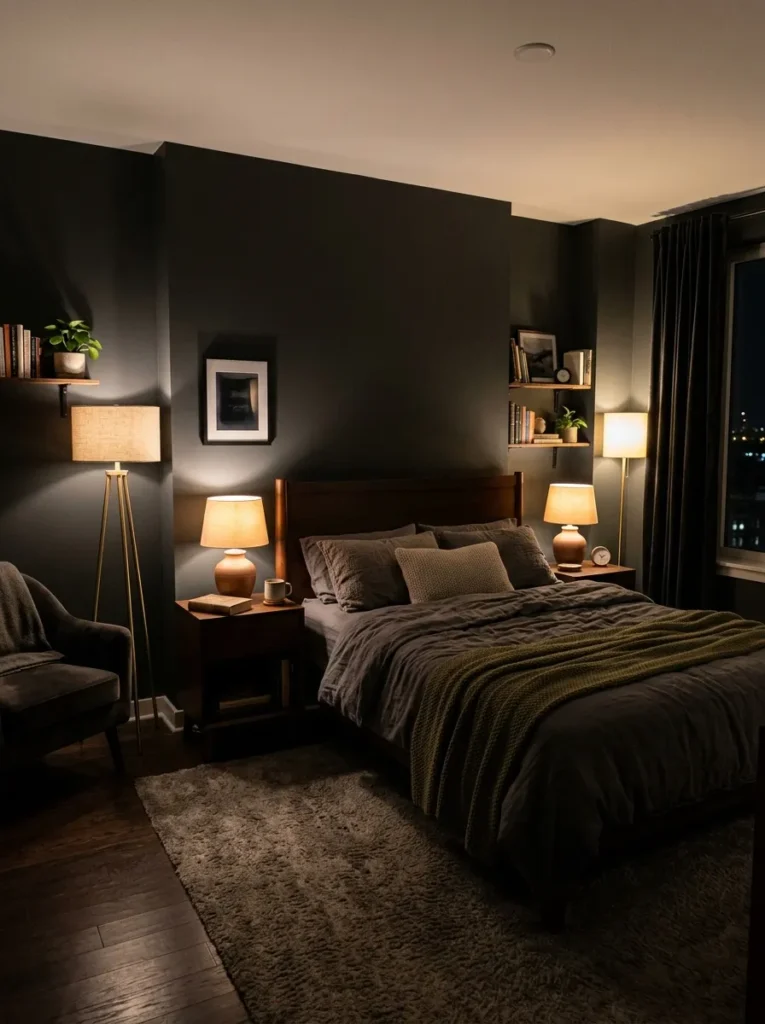 low lighting setup dark feminine bedroom idea 2026