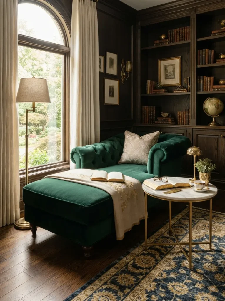 luxury velvet finish chaise lounge reading nook idea modern