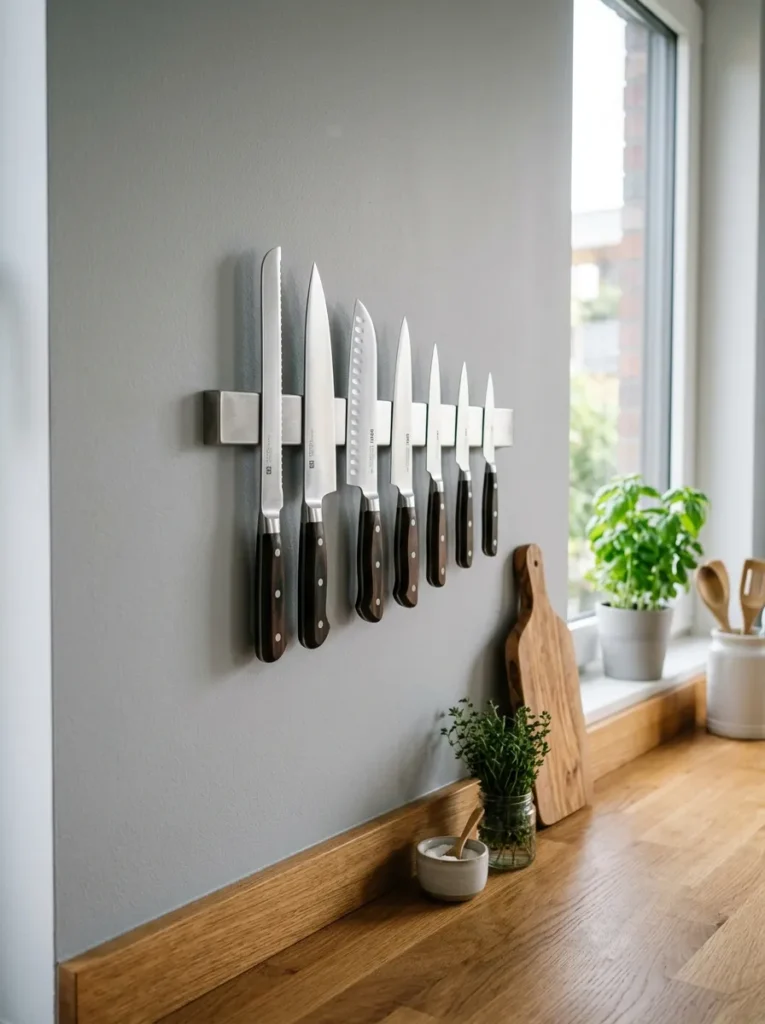 magnetic knife strip small kitchen idea 2026