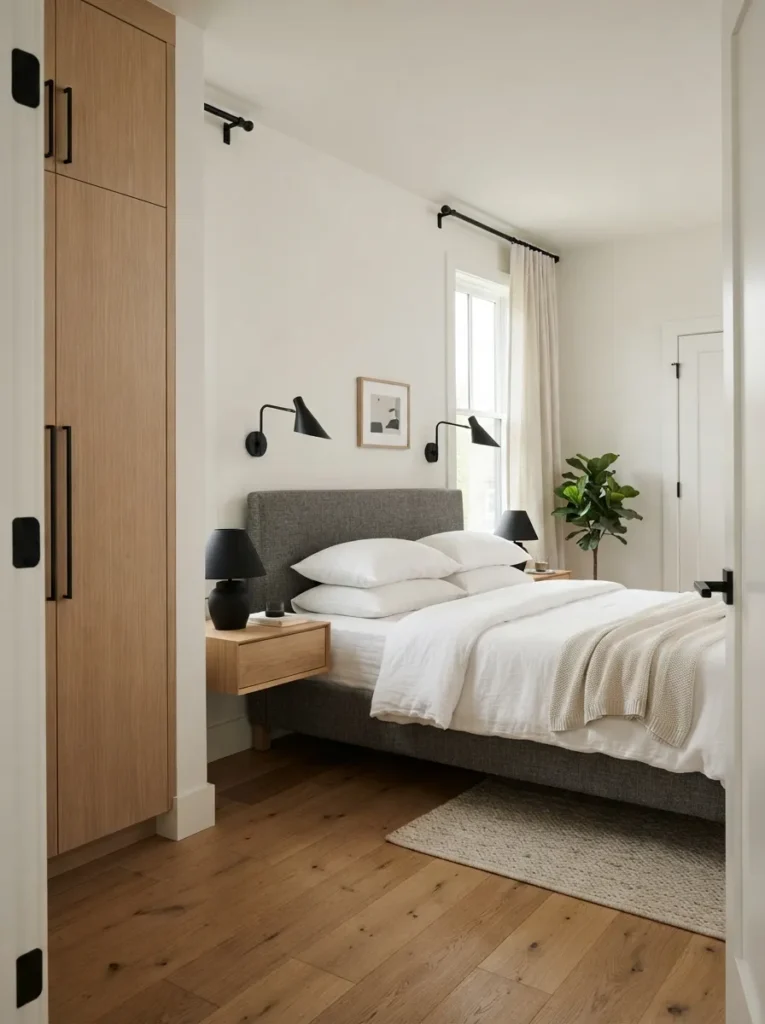 matte black hardware gray and white bedroom idea modern