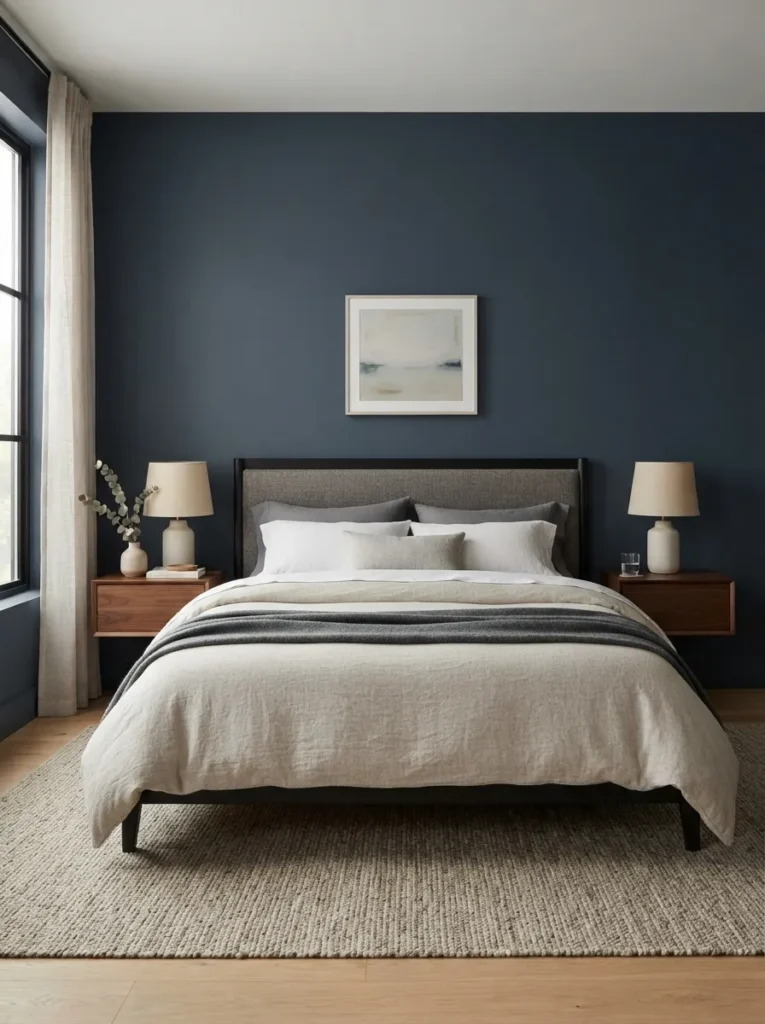 matte blue finish dark blue bedroom idea modern