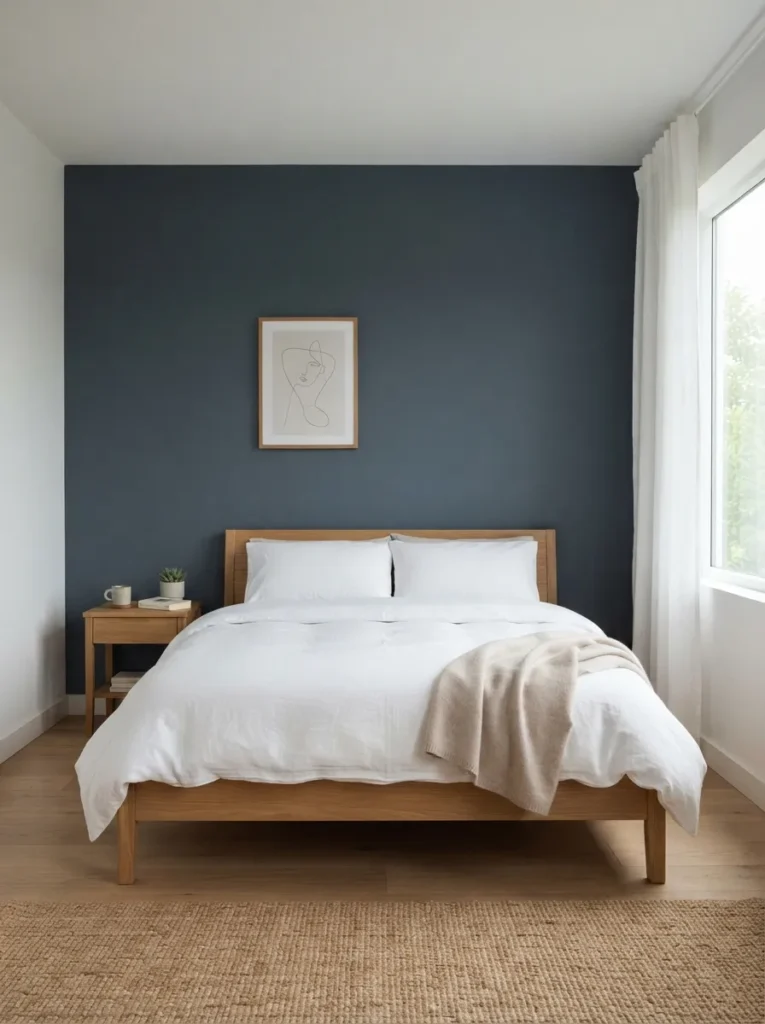 minimal blue setup dark blue bedroom idea 2026