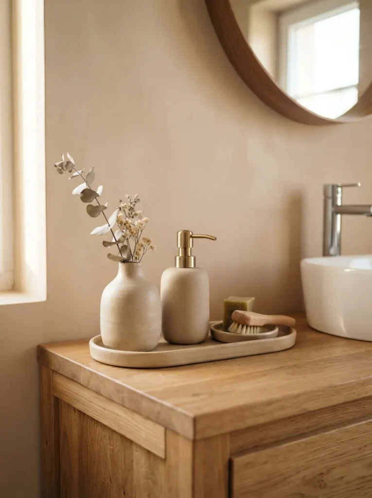 minimal ceramic decor warm neutral bathroom idea modern
