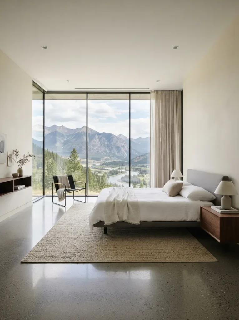 minimal frame glass bedroom window idea modern