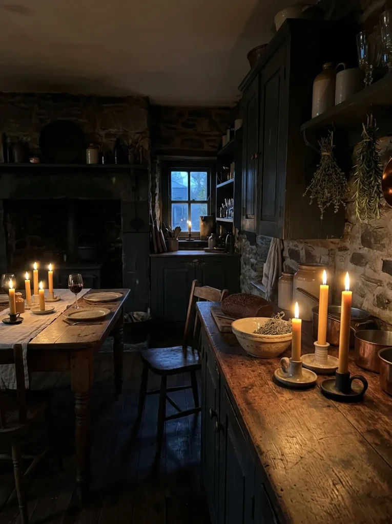 minimalist counter styling moody farmhouse kitchen idea 2026