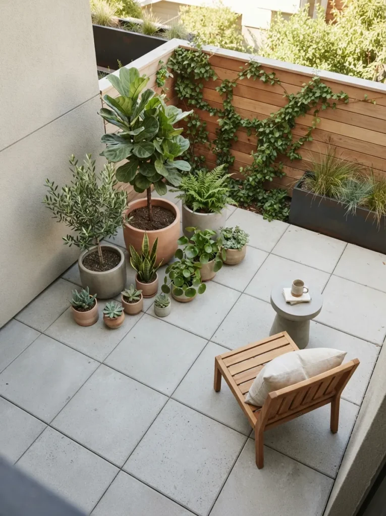 minimalist plant clusters small patio decor idea 2026