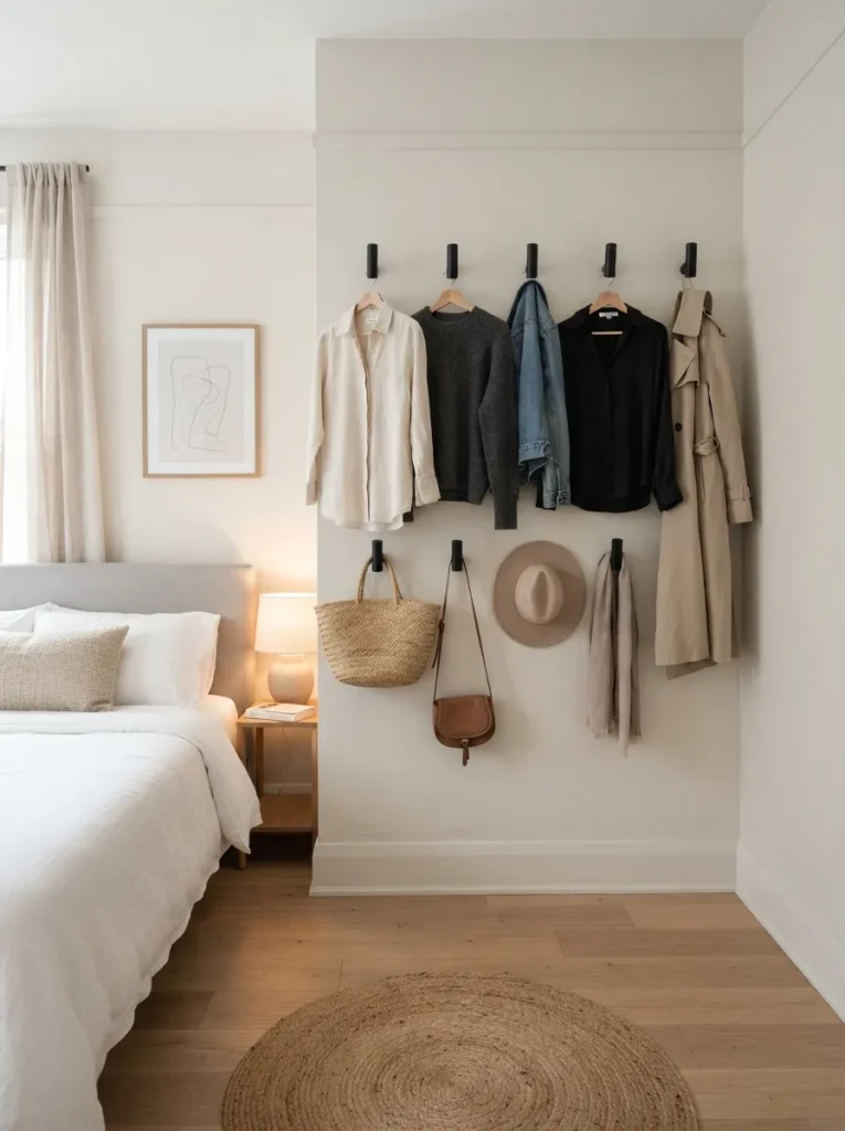 minimalist wall hooks small bedroom idea modern