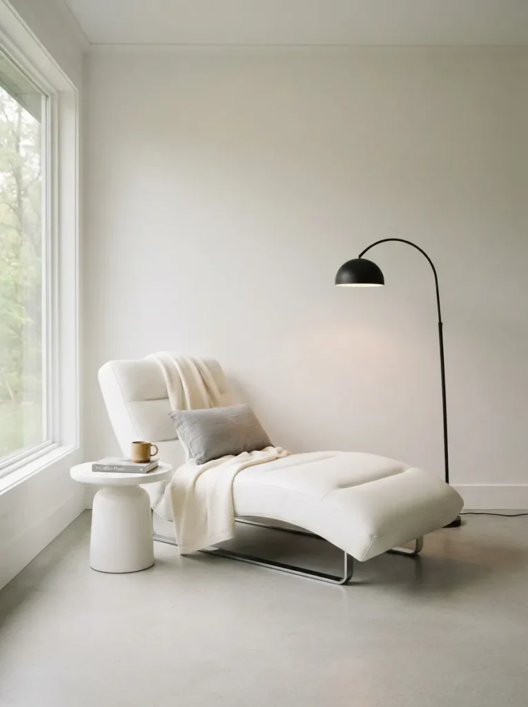 minimalist white space chaise lounge reading nook idea modern