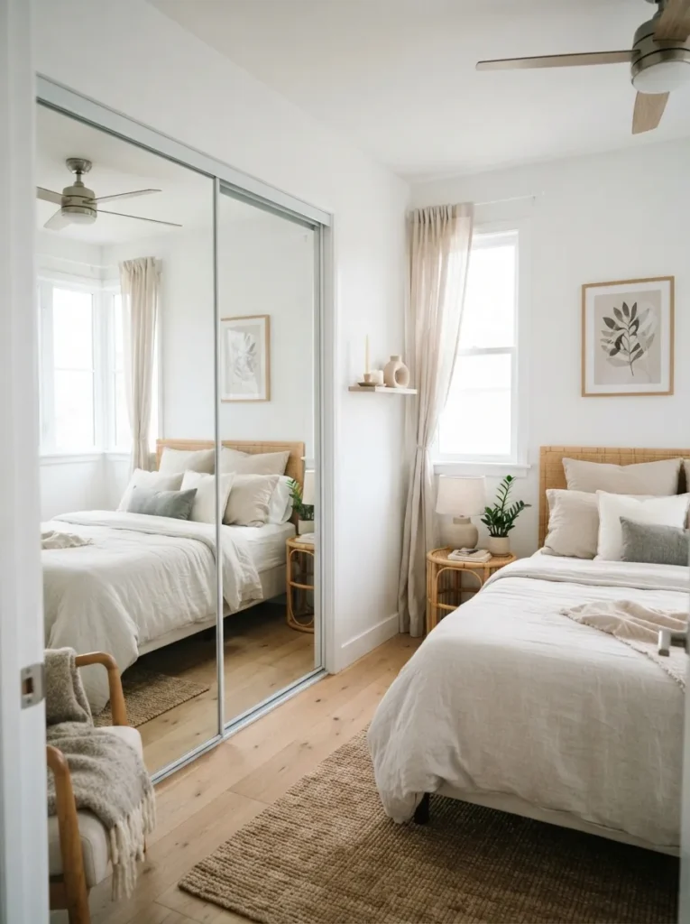mirrored closet doors small bedroom idea spacious 2026
