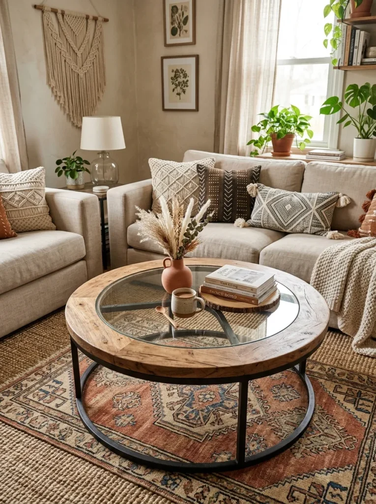 mixed material tables boho living room idea modern
