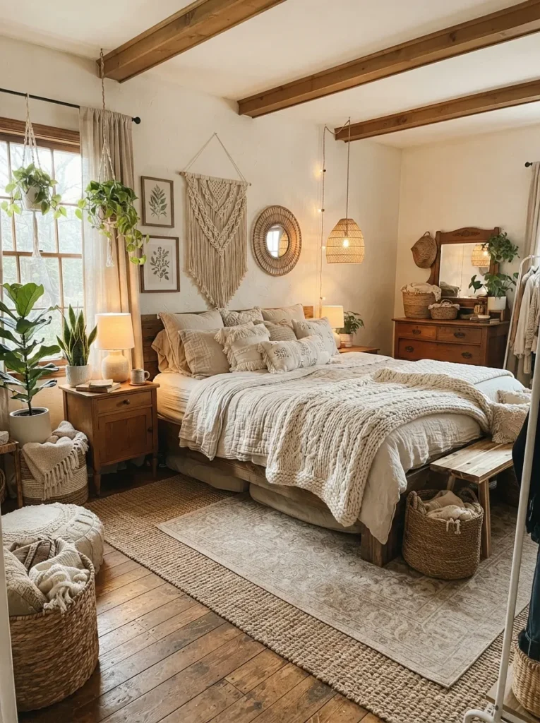 mixed texture layers boho teen bedroom idea 2026