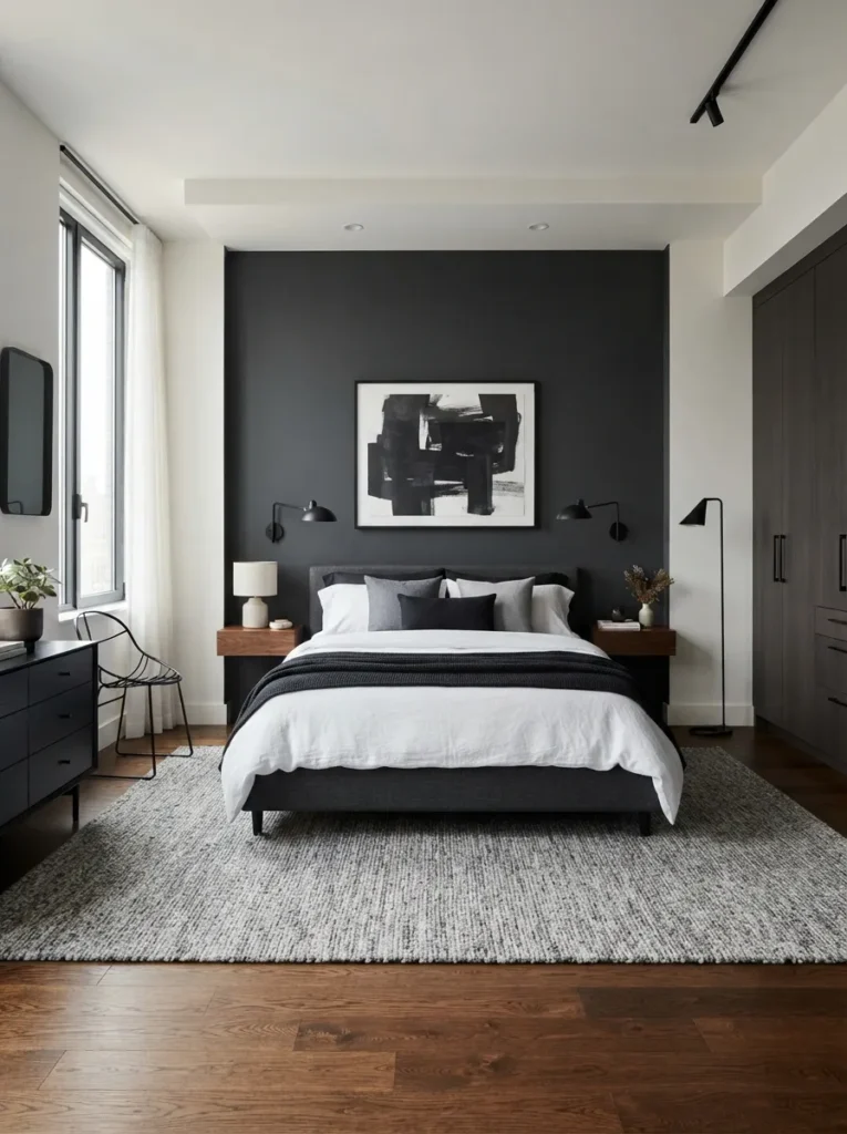 monochrome color palette baddie bedroom idea 2026