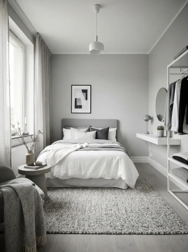 monochrome color scheme small bedroom idea 2026