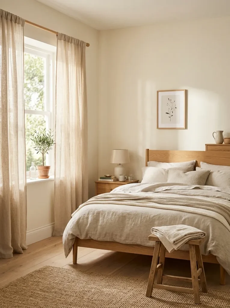 natural fiber curtains cozy earthy bedroom idea modern