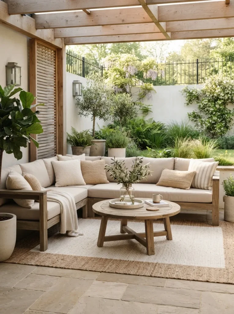 neutral cushion styling summer patio decor idea 2026