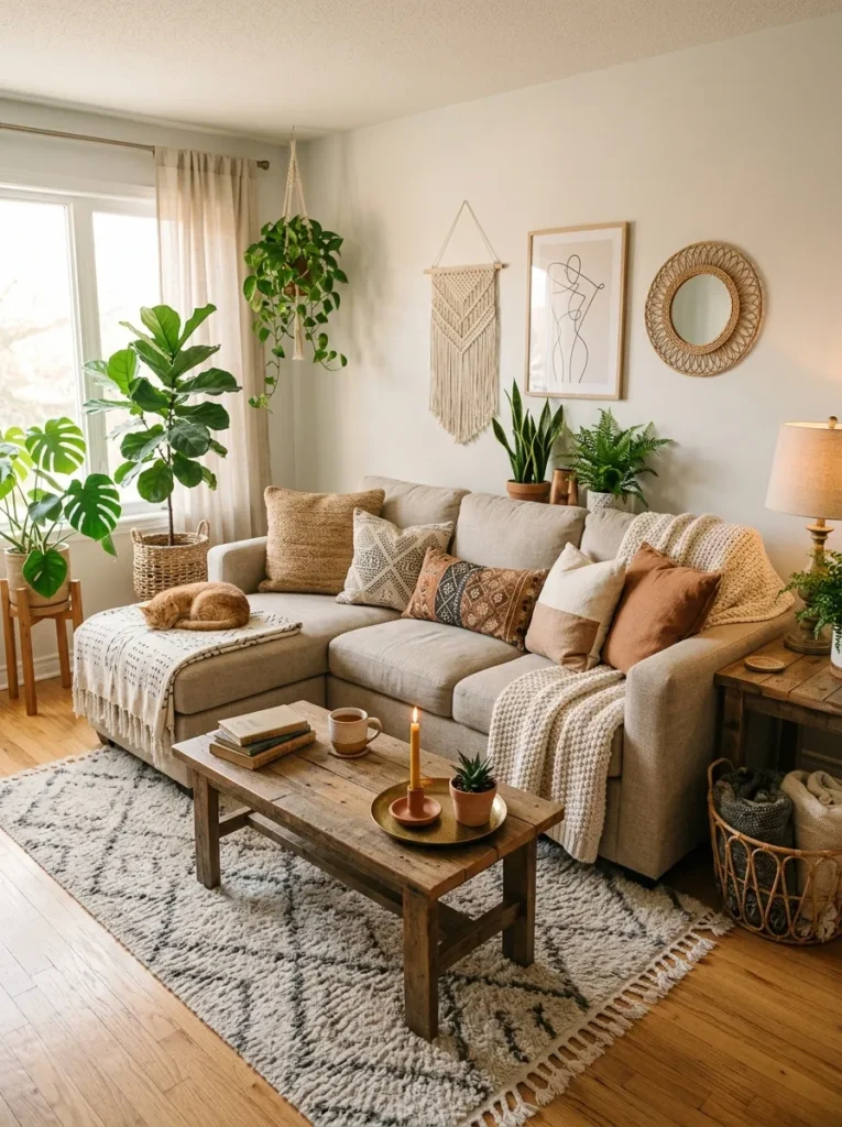 neutral sofa base boho living room idea modern