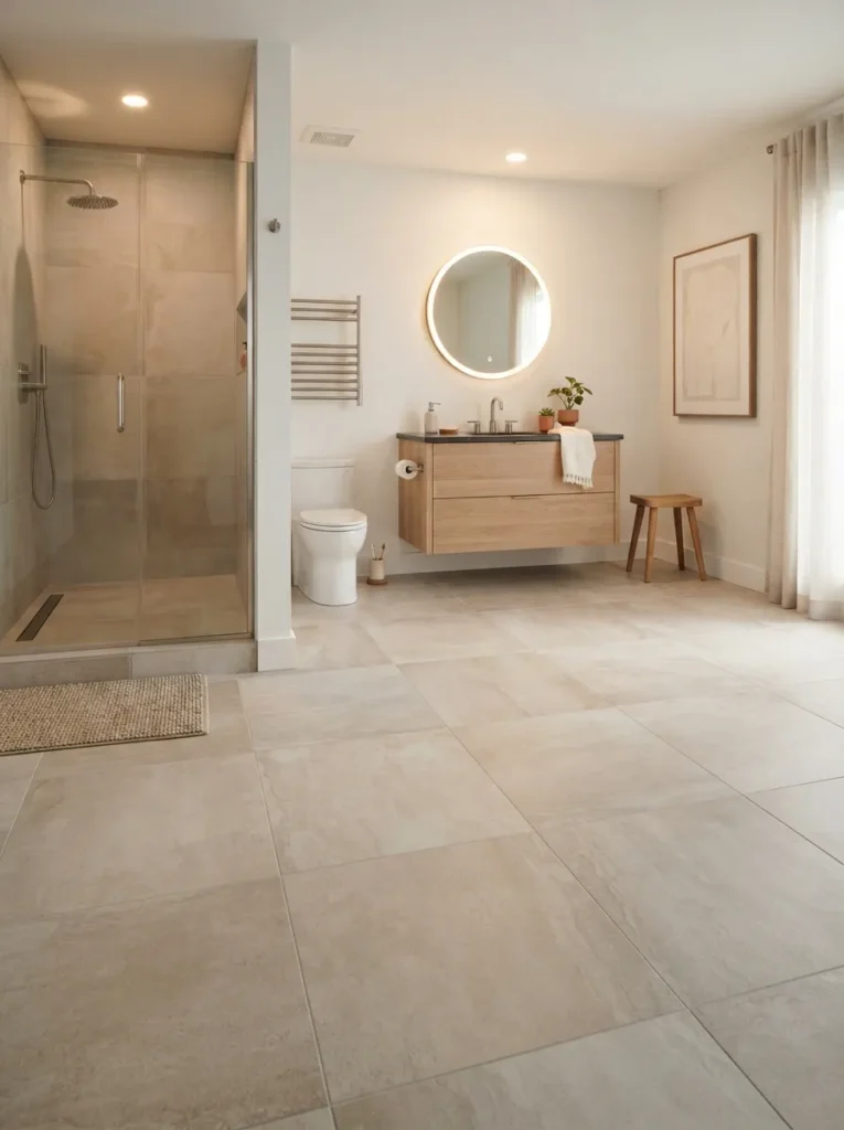 neutral tile flooring warm neutral bathroom idea modern