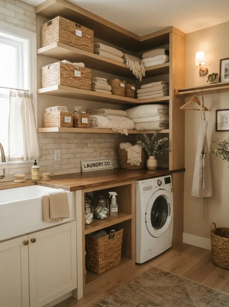 open basket storage laundry room design idea 2026