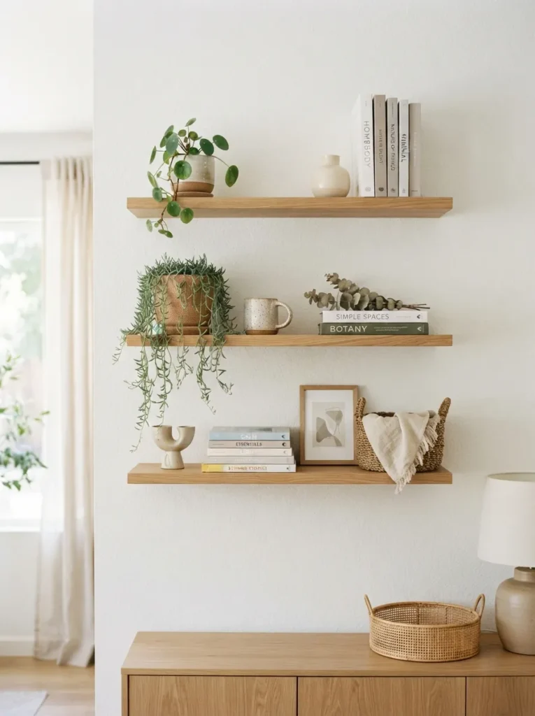 open shelf styling summer home decor idea 2026