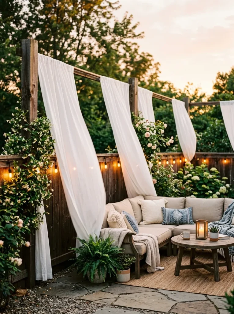 outdoor curtain fence privacy fence idea backyard 2026