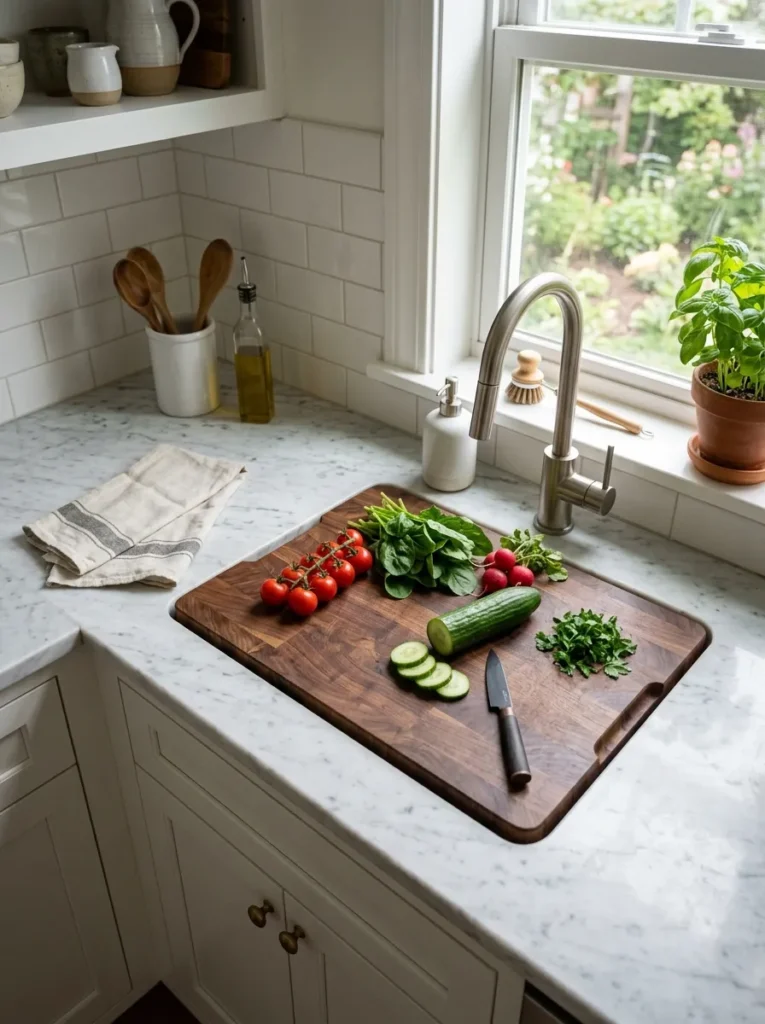 over sink cutting board small kitchen idea 2026