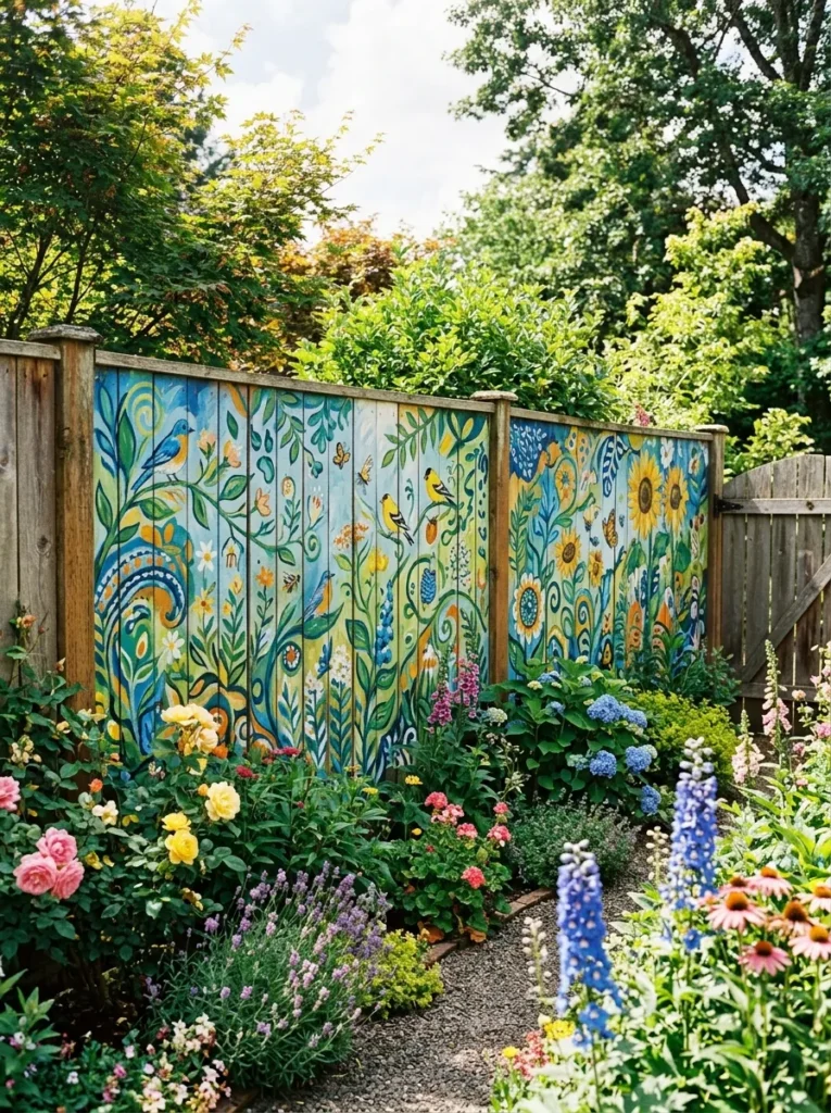 painted mural fence privacy fence idea 2026