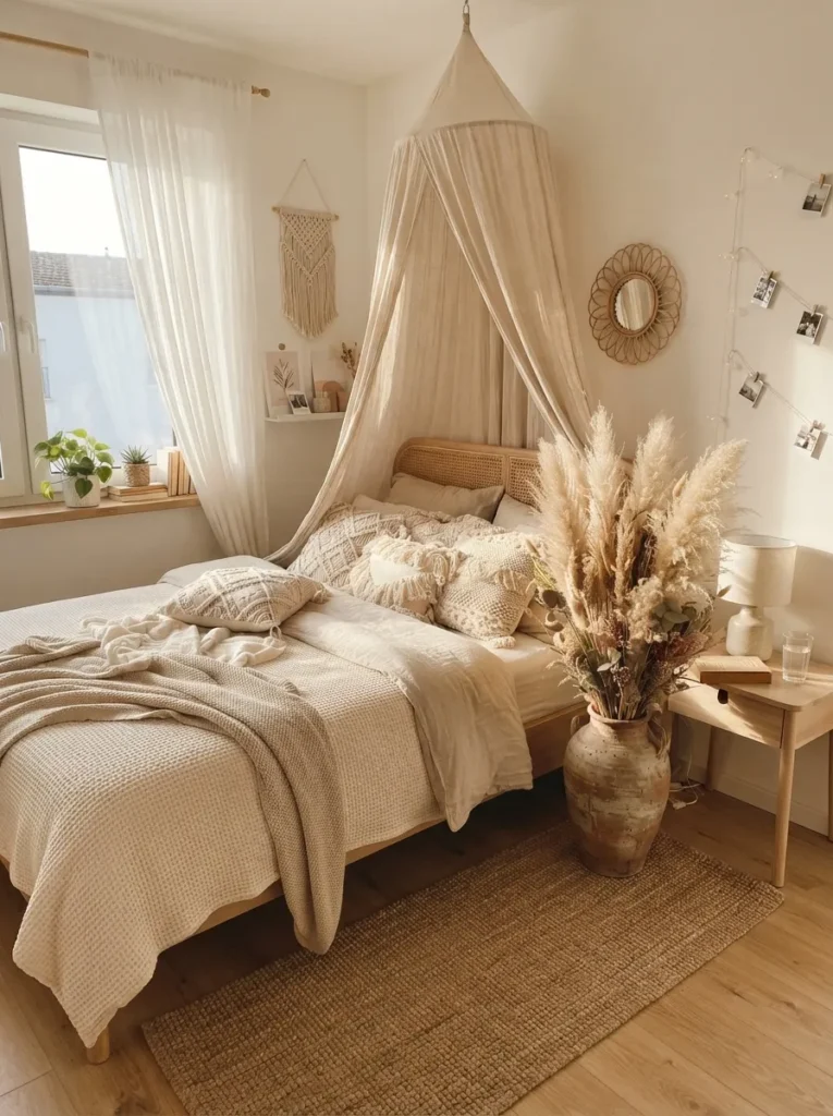 pampas grass decor boho teen bedroom idea 2026