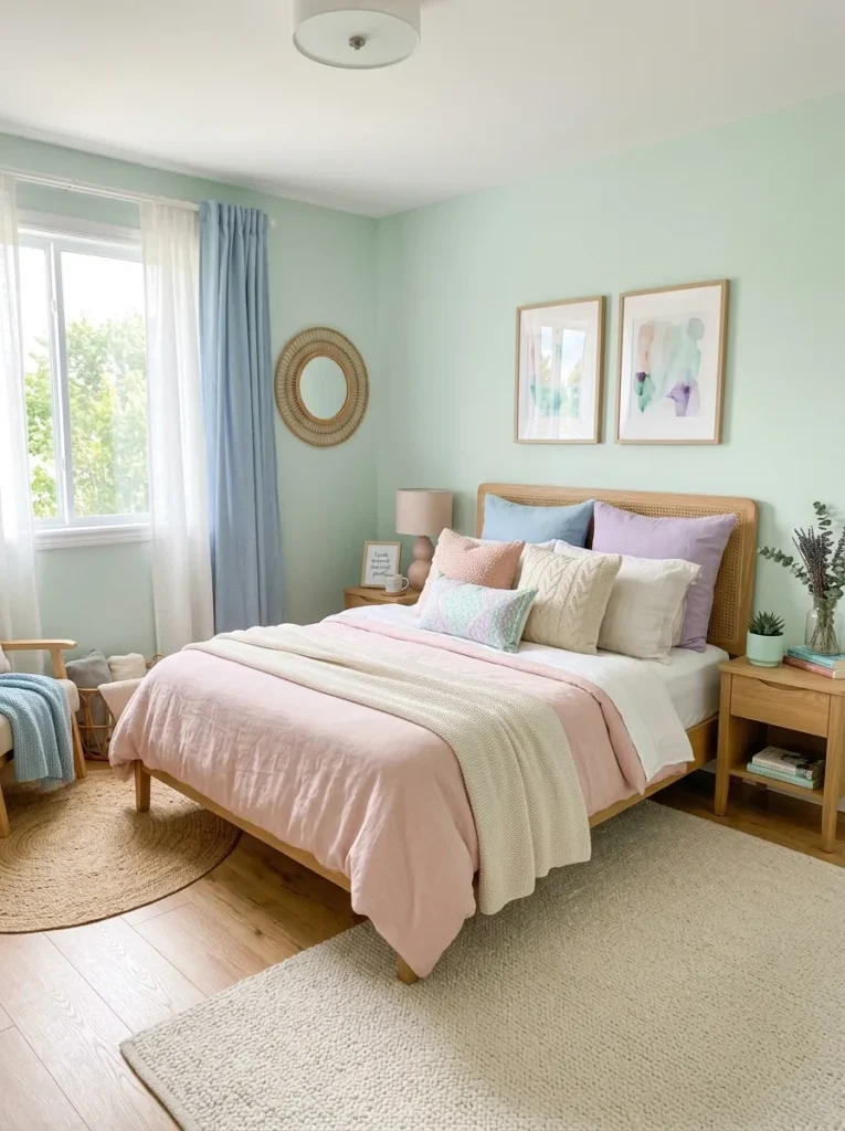 pastel color mix teen girl bedroom idea 2026