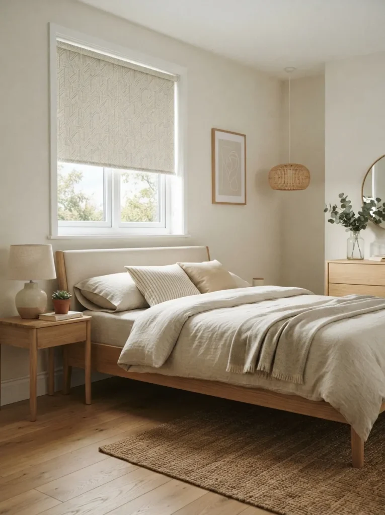patterned roller blinds bedroom window idea 2026