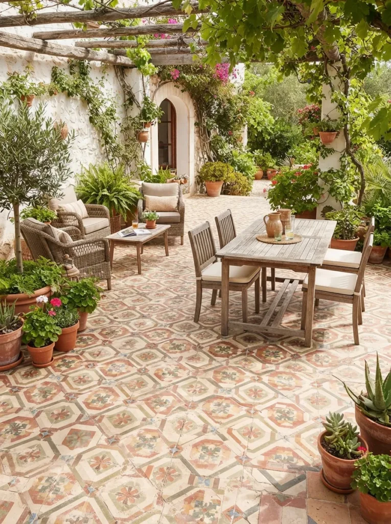 patterned tile flooring summer patio decor idea 2026