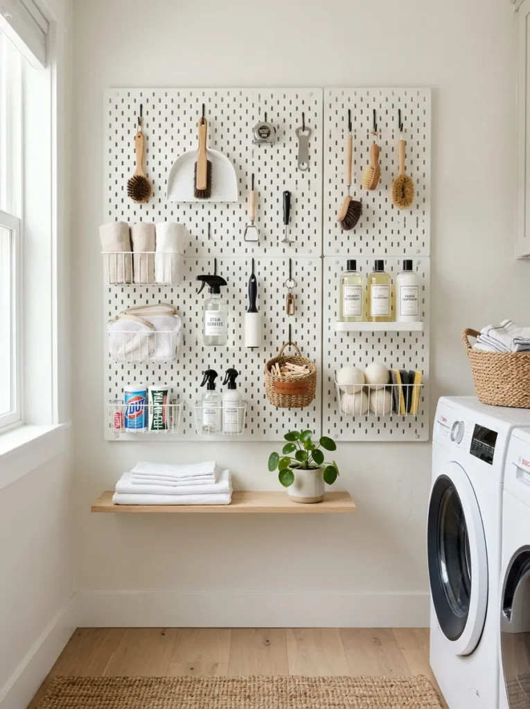 pegboard organization wall laundry room design idea 2026