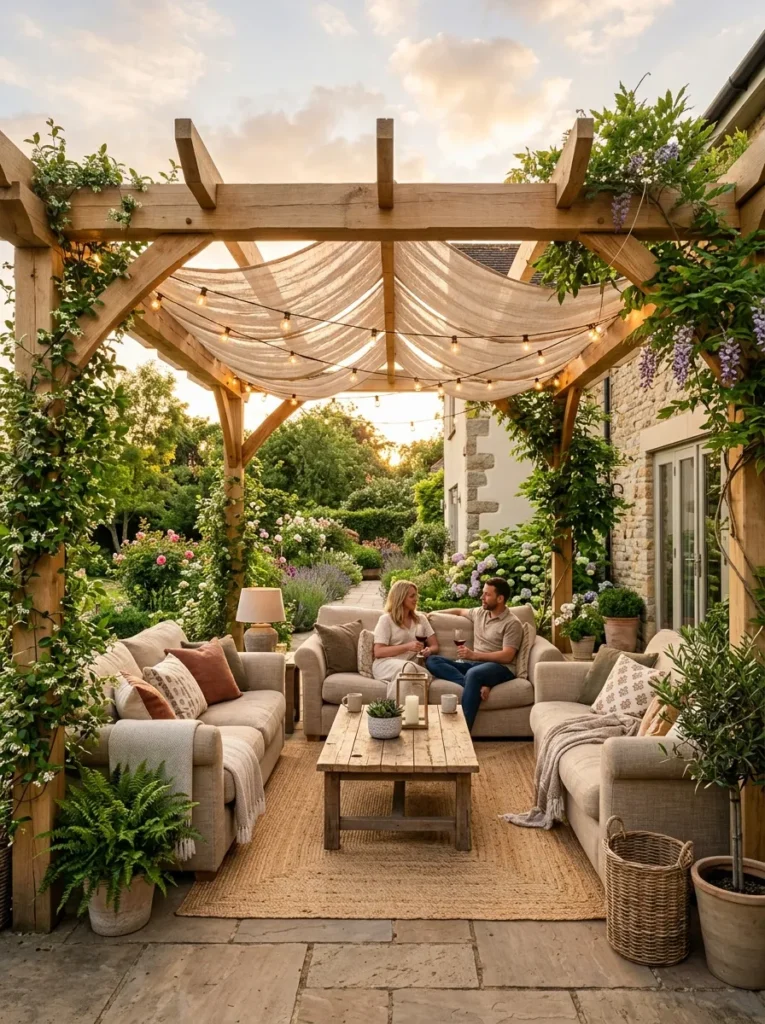 pergola lounge area outdoor furniture idea stylish patio