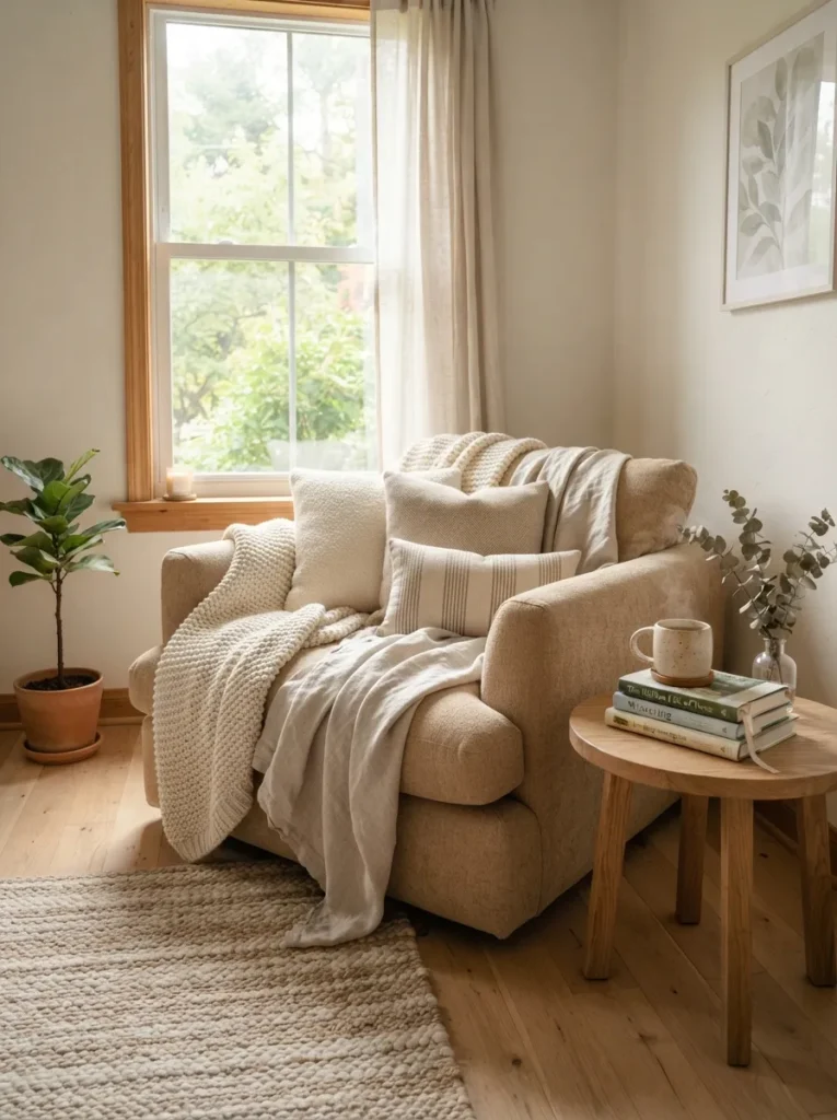 plush armchair corner cozy reading chair idea 2026