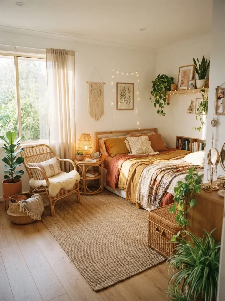 rattan furniture touches boho teen bedroom idea 2026