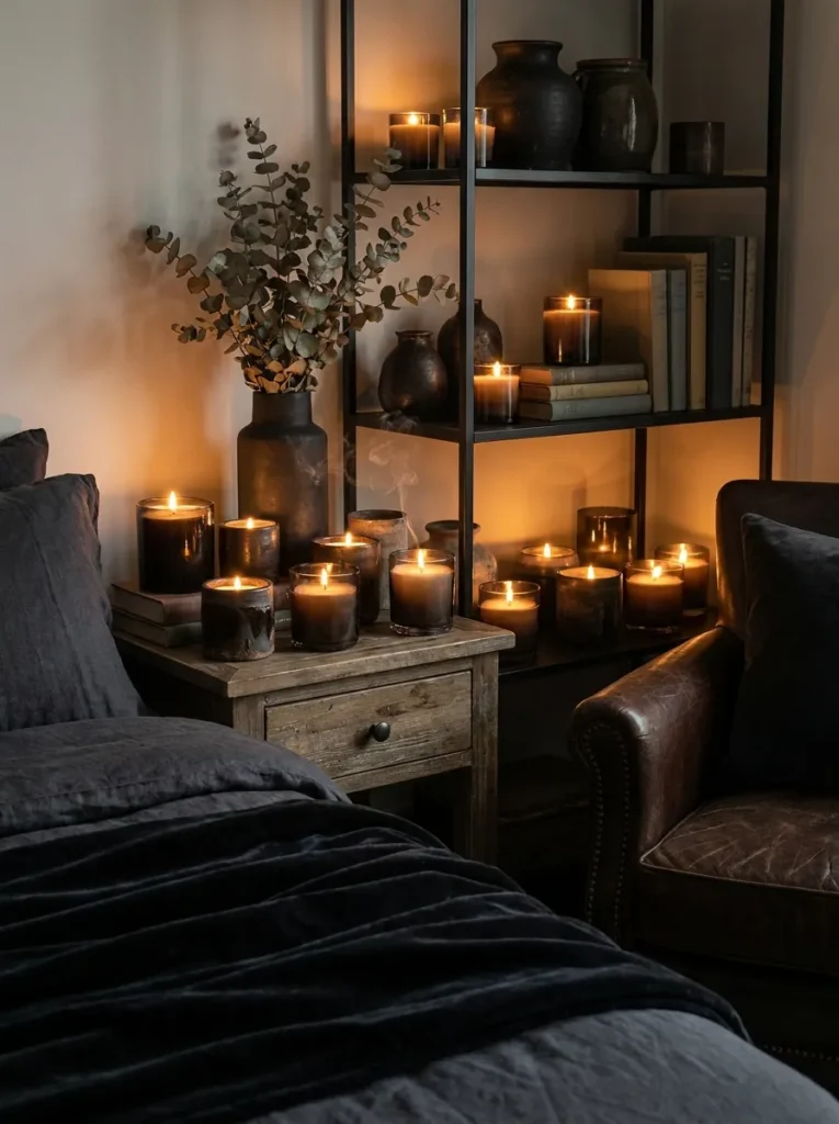 scented candle clusters dark feminine bedroom idea modern