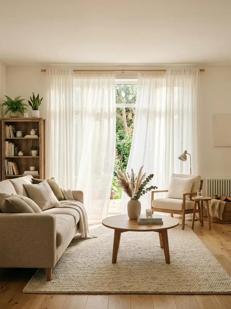 sheer curtain layers boho living room idea modern