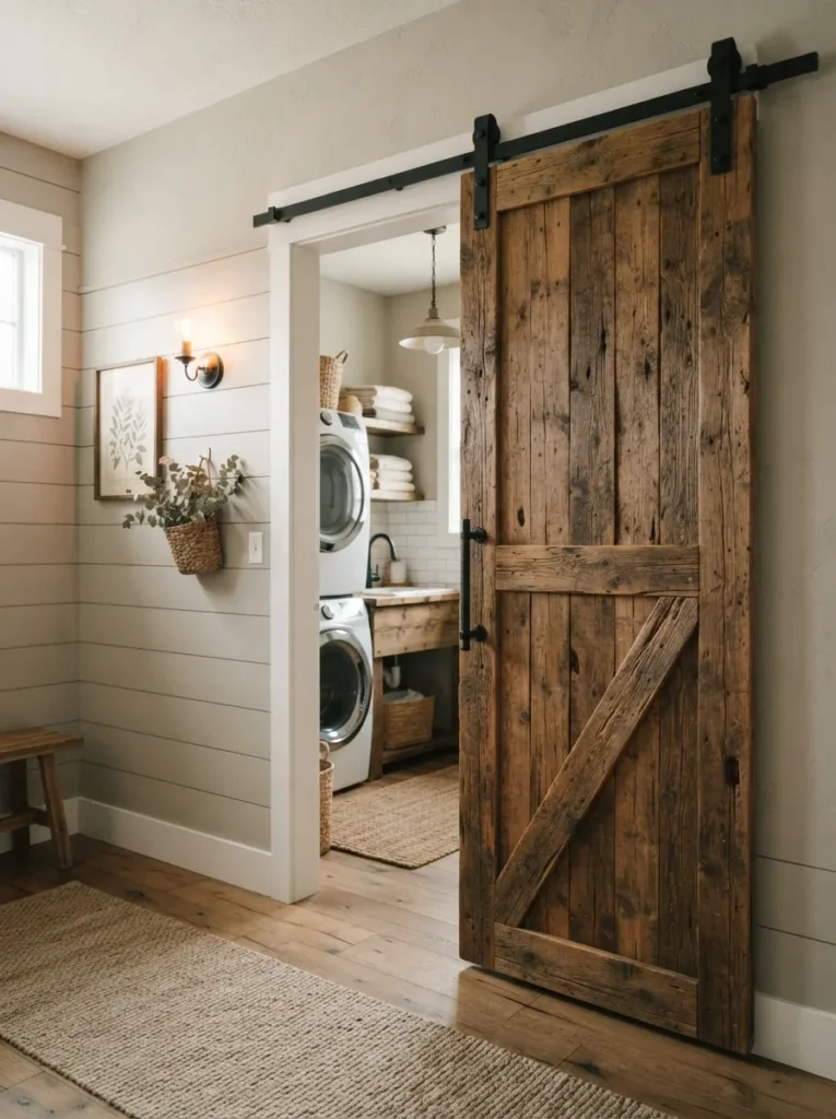 sliding barn door laundry room design idea modern