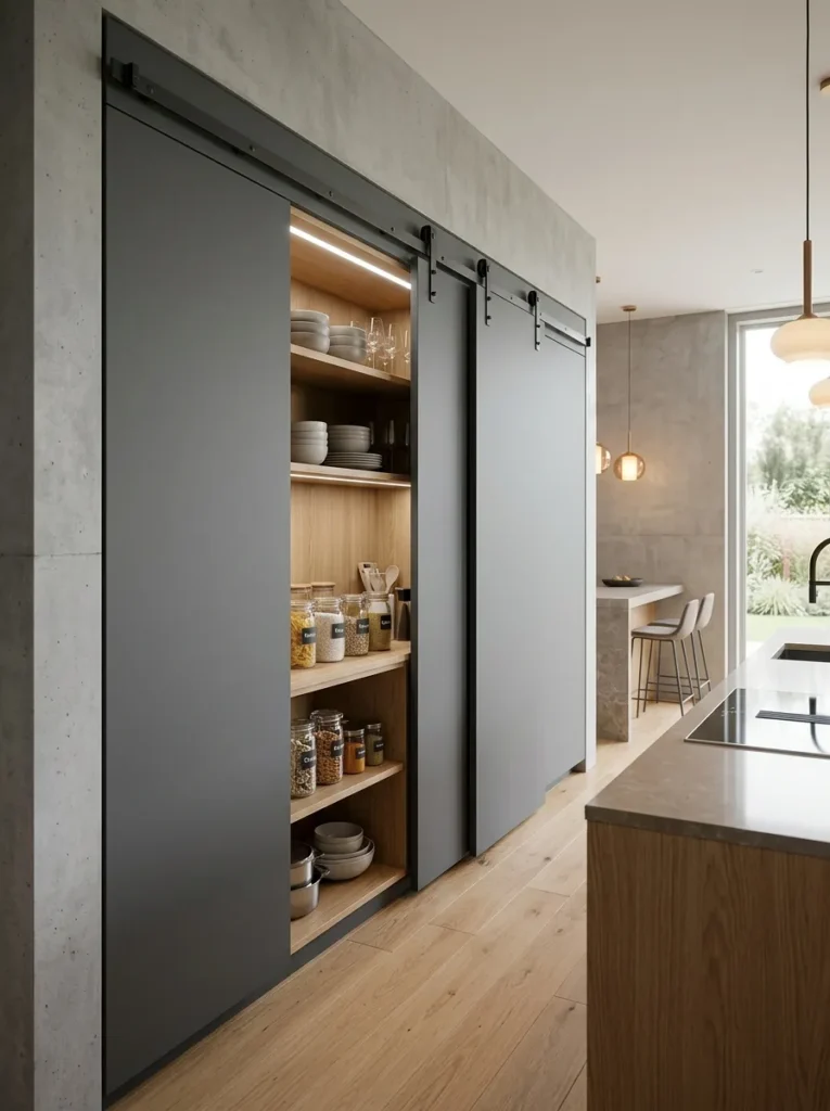sliding cabinet doors small kitchen idea modern