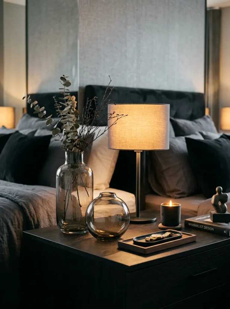 smoked glass decor dark feminine bedroom idea modern