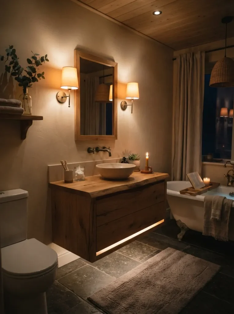 soft ambient lighting warm neutral bathroom idea 2026