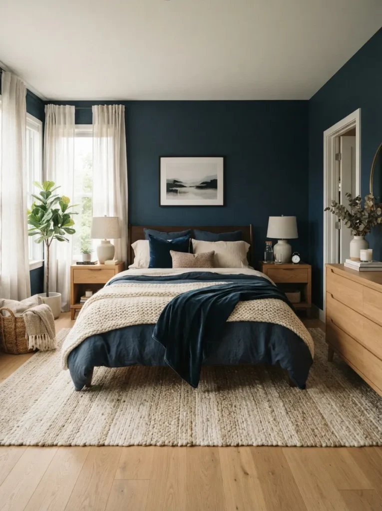 soft blue textures dark blue bedroom idea modern