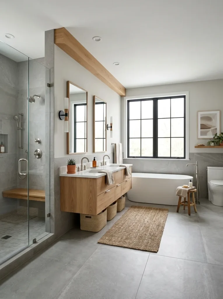 soft gray undertones earth tone bathroom design modern