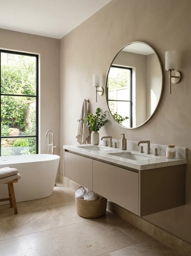 soft taupe palette earth tone bathroom design modern