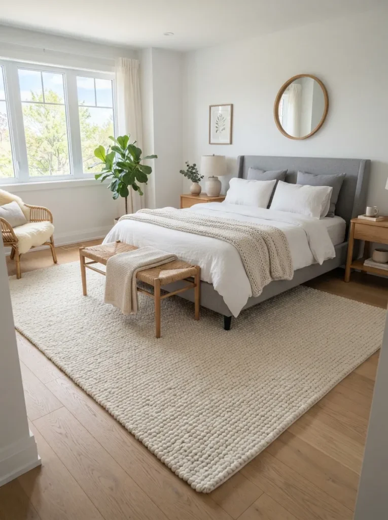 soft textured rug gray and white bedroom idea modern