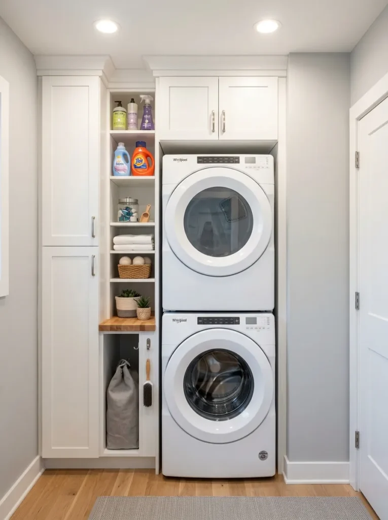 stacked washer setup laundry room design idea modern