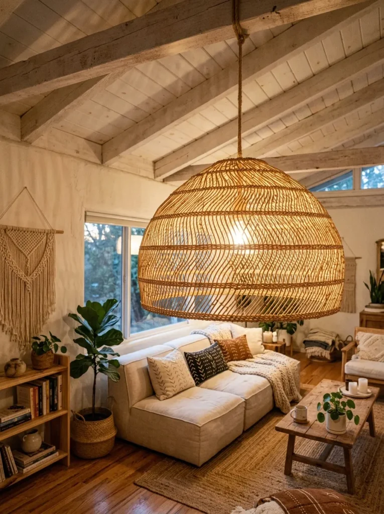 statement pendant lighting boho living room idea modern