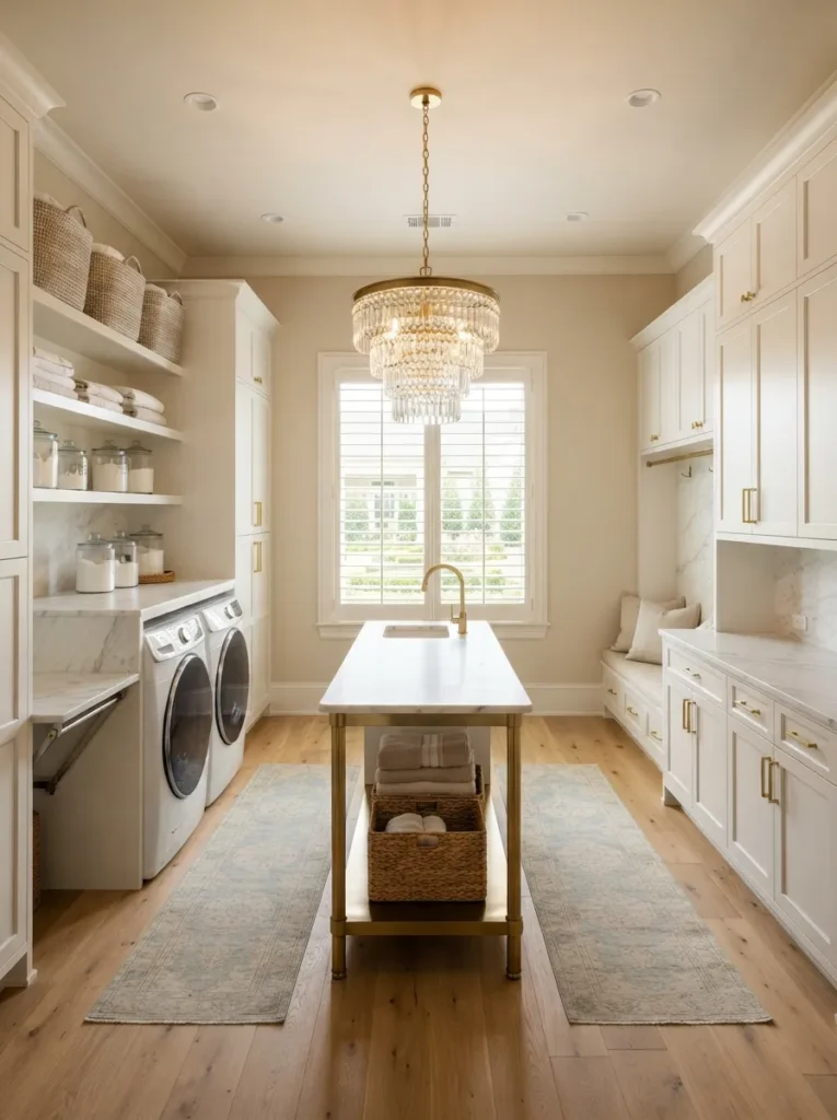 statement pendant lighting luxury laundry room idea 2026